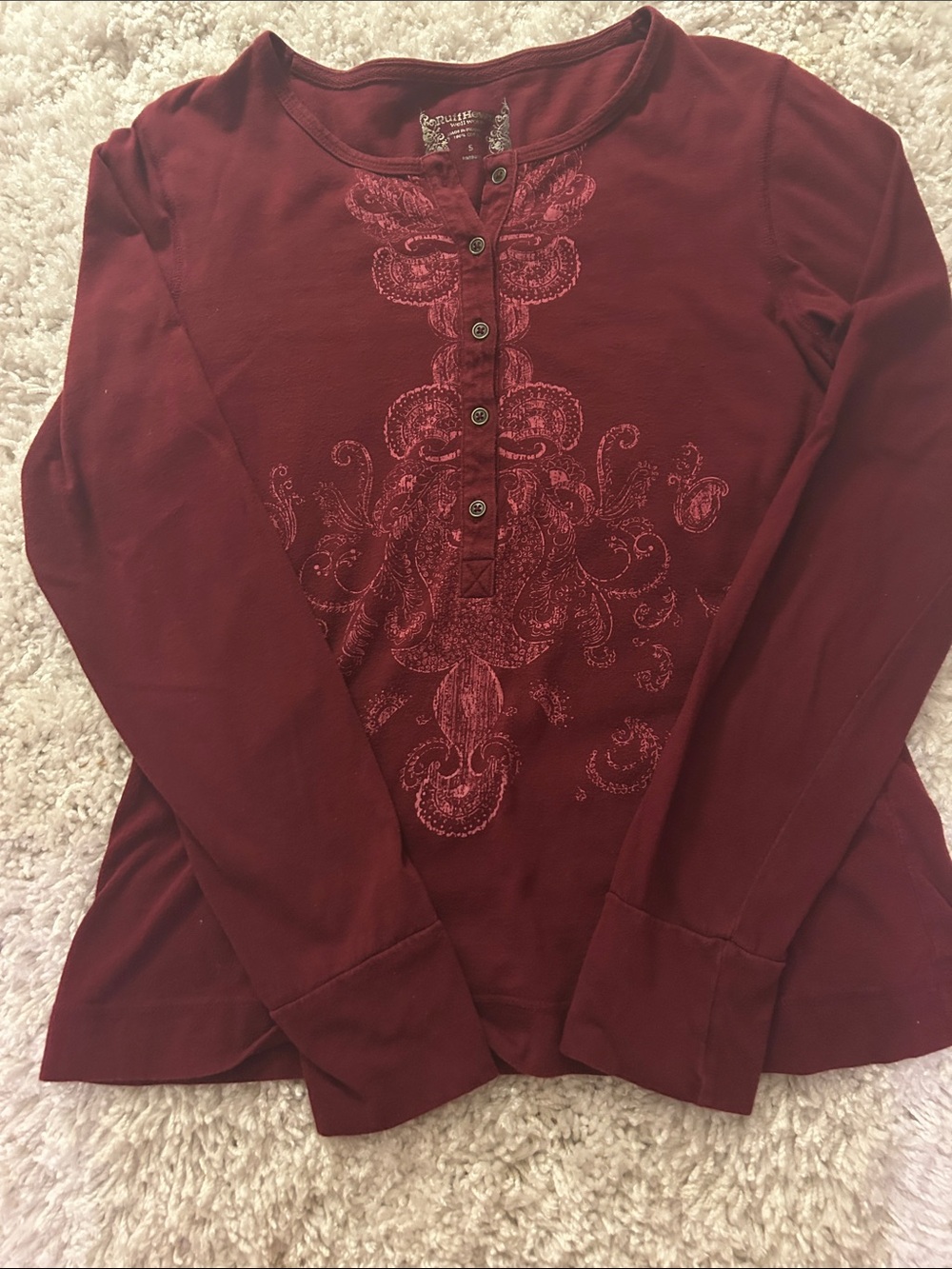 Kohl's Burgundy Long-Sleeve Embroidered Henley Top
